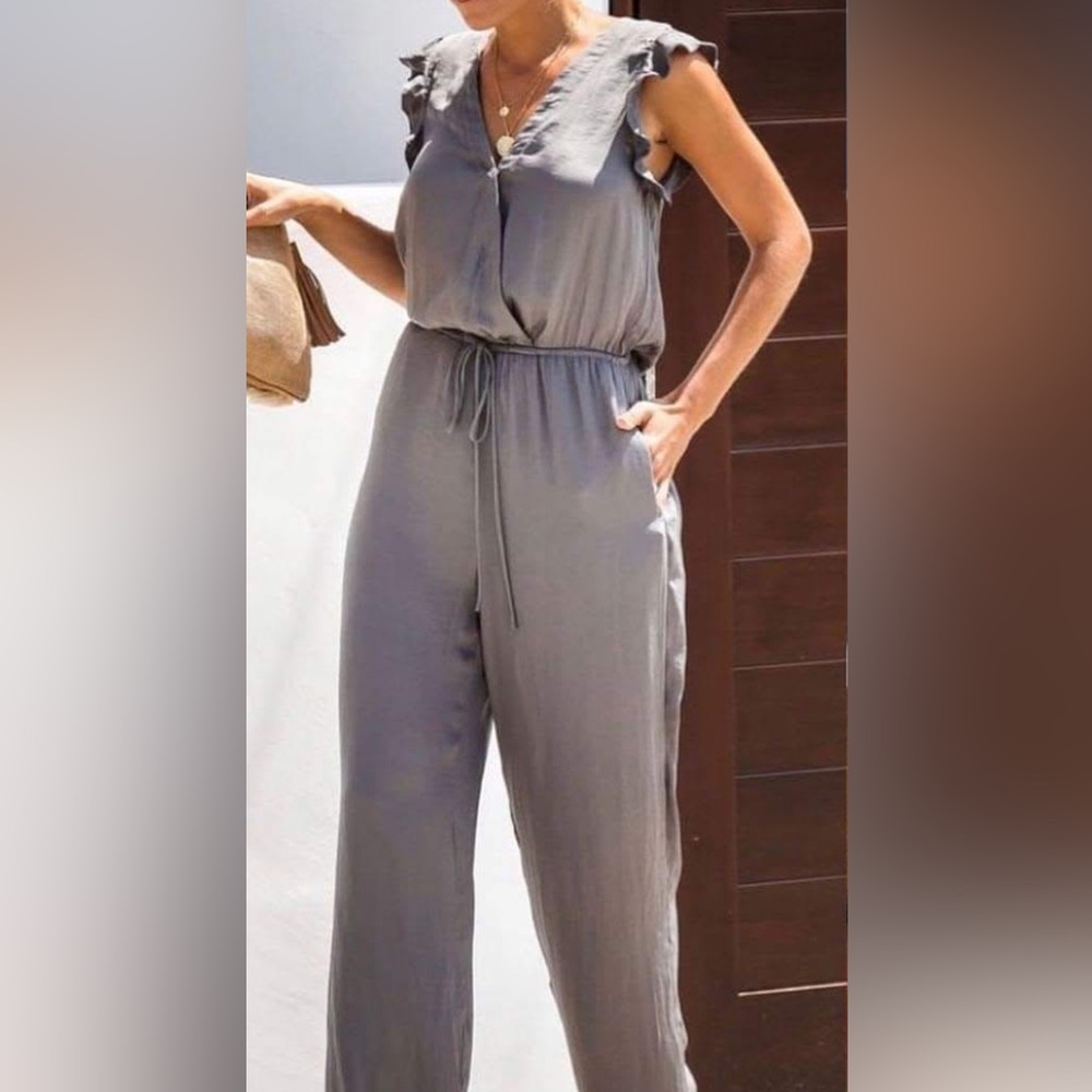 Mustard Seed Light Gray Ruffle Jumpsuit